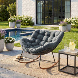 Living And Home Modern Rocking Chair With Grey Cushion, 90Cm (W) X 110Cm (D) X 75Cm (H) - thumbnail 1