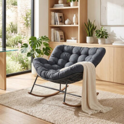 Living And Home Modern Rocking Chair With Grey Cushion, 90Cm (W) X 110Cm (D) X 75Cm (H) - thumbnail 2