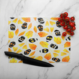 Benjamin Tate Design Autumn Leaves & Halloween Skulls Glass Chopping Board - thumbnail 3