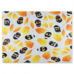 Benjamin Tate Design Autumn Leaves & Halloween Skulls Glass Chopping Board