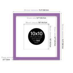 "10X10"" Purple Picture Frame - 10X10"" Square Frame With 8X8"" Mount For 10X10""/8X8"" Pictures Art Deco Style Gallery Wall, 1 Pack" - thumbnail 2