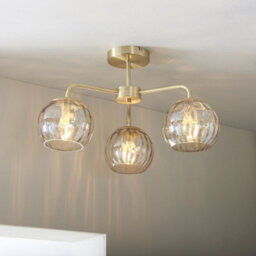 Semi Flush Ceiling Light - Satin Brass & Champagne Lustre Glass - 3 X 25W E14 - thumbnail 3
