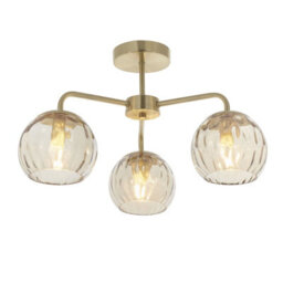 Semi Flush Ceiling Light - Satin Brass & Champagne Lustre Glass - 3 X 25W E14 - thumbnail 1