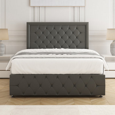 Bsspoke Lena Divan Bed Set Grey Plush Velvet 24Inch Headboard & Footboard & Mattress No Drawers In 3Ft 4Ft 4Ft6 5Ft 6Ft - image 1