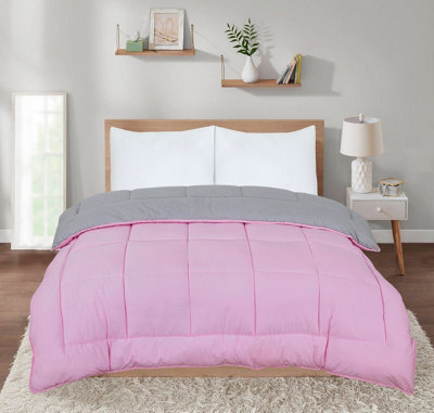 SleepyNights 13.5 Tog Box Stitching Reversible Coverless Polycotton Duvet  Pink And Grey  King - image 1