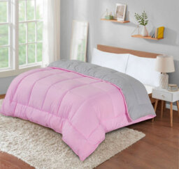SleepyNights 13.5 Tog Box Stitching Reversible Coverless Polycotton Duvet  Pink And Grey  King - thumbnail 2