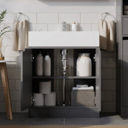Grey Bathroom Basin Pedestal Cabinet Under Sink Storage Unit - thumbnail 2