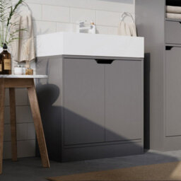 Grey Bathroom Basin Pedestal Cabinet Under Sink Storage Unit - thumbnail 3