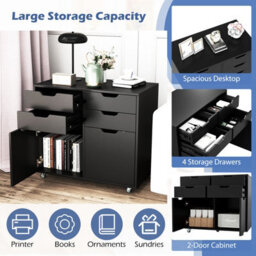 Gainoom 4 Drawer Dresser Chest Black Mobile Storage Cabinet With Doors & Universal Wheels - thumbnail 8