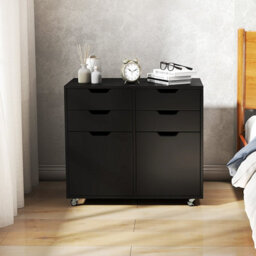 Gainoom 4 Drawer Dresser Chest Black Mobile Storage Cabinet With Doors & Universal Wheels - thumbnail 5