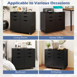 Gainoom 4 Drawer Dresser Chest Black Mobile Storage Cabinet With Doors & Universal Wheels - thumbnail 6