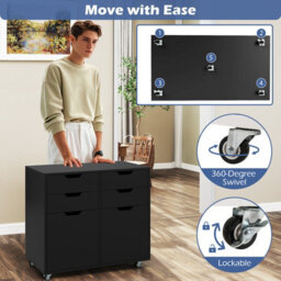 Gainoom 4 Drawer Dresser Chest Black Mobile Storage Cabinet With Doors & Universal Wheels - thumbnail 7