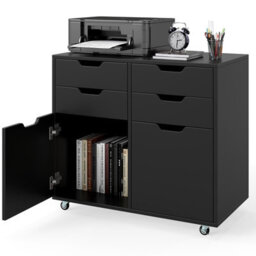 Gainoom 4 Drawer Dresser Chest Black Mobile Storage Cabinet With Doors & Universal Wheels - thumbnail 1