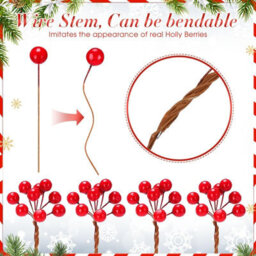 Amorly 300 Pack Artificial Holly Berries, 10mm Mini Fake Berries With Stem, Berry Picks For Christmas Tree, Winter Holiday & Home Decor - thumbnail 6