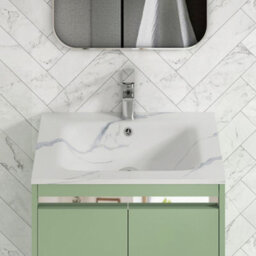Royal Bathrooms Orion 600mm Mint Sage 2 Drawer Wall Hung Bathroom Vanity Unit With Carrara White Basin & Chrome Accent Trim - thumbnail 5