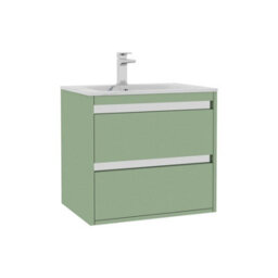 Royal Bathrooms Orion 600mm Mint Sage 2 Drawer Wall Hung Bathroom Vanity Unit With Carrara White Basin & Chrome Accent Trim - thumbnail 7