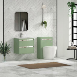 Royal Bathrooms Orion 600mm Mint Sage 2 Drawer Wall Hung Bathroom Vanity Unit With Carrara White Basin & Chrome Accent Trim - thumbnail 3