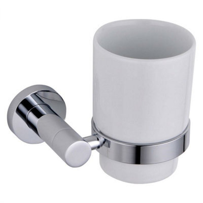 Plum&clay Ronda Wall Mounted Chrome Toothbrush Holder With Ceramic Tumbler - image 1