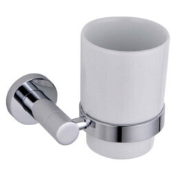 Plum&clay Ronda Wall Mounted Chrome Toothbrush Holder With Ceramic Tumbler