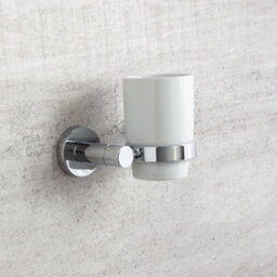Plum&clay Ronda Wall Mounted Chrome Toothbrush Holder With Ceramic Tumbler - thumbnail 2
