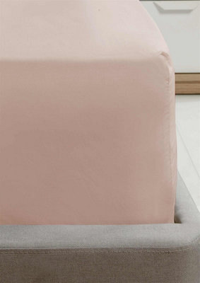"Homespace Direct Ltd Luxury Super Soft Percale Plain 16"" Deep Fitted Sheet King Blush Fitted Sheet" - image 1