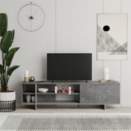 Decortie Modern Stockton Tv Unit Up To 65 Inch Tvs 4-Open Shelf Flip-Door Storage Tv Cabinet 35.6X160Cm Retro Grey,mocha Grey - thumbnail 6