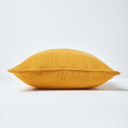 Homescapes Cotton Rajput Ribbed Mustard Yellow Cushion Cover, 60 X 60Cm - thumbnail 2