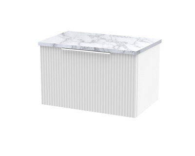 Balterley Tixall Fluted 1 Drawer Wall Hung Vanity Unit With Laminate Worktop, Satin White, 600mm - image 1