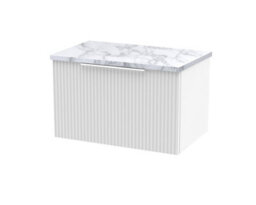 Balterley Tixall Fluted 1 Drawer Wall Hung Vanity Unit With Laminate Worktop, Satin White, 600mm