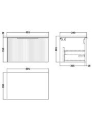 Balterley Tixall Fluted 1 Drawer Wall Hung Vanity Unit With Laminate Worktop, Satin White, 600mm - thumbnail 2