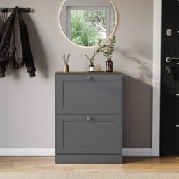 Lassic Vida Designs 2 Drawer Shoe Storage Cabinet For Hallway Shoe Cupboard Organiser Up To Size 10, H 80 X W 58 X D 24 Cm, Grey & Oak - thumbnail 2