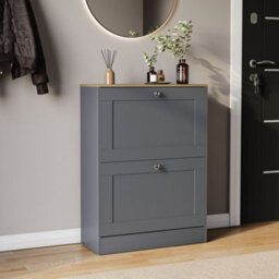 Lassic Vida Designs 2 Drawer Shoe Storage Cabinet For Hallway Shoe Cupboard Organiser Up To Size 10, H 80 X W 58 X D 24 Cm, Grey & Oak - thumbnail 1