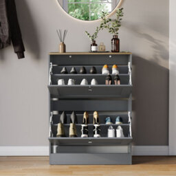 Lassic Vida Designs 2 Drawer Shoe Storage Cabinet For Hallway Shoe Cupboard Organiser Up To Size 10, H 80 X W 58 X D 24 Cm, Grey & Oak - thumbnail 3