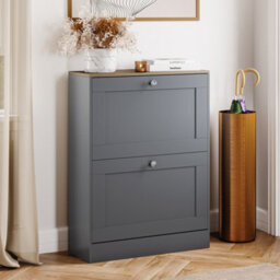 Lassic Vida Designs 2 Drawer Shoe Storage Cabinet For Hallway Shoe Cupboard Organiser Up To Size 10, H 80 X W 58 X D 24 Cm, Grey & Oak - thumbnail 5