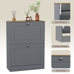 Lassic Vida Designs 2 Drawer Shoe Storage Cabinet For Hallway Shoe Cupboard Organiser Up To Size 10, H 80 X W 58 X D 24 Cm, Grey & Oak - thumbnail 9