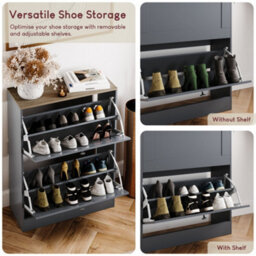 Lassic Vida Designs 2 Drawer Shoe Storage Cabinet For Hallway Shoe Cupboard Organiser Up To Size 10, H 80 X W 58 X D 24 Cm, Grey & Oak - thumbnail 8