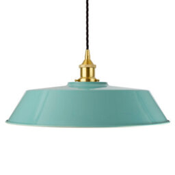 Duck Egg Blue Large Chancery Painted Dome Pendant Light With Polished Brass Lamp Holder And Black Twisted Cable - Se Home