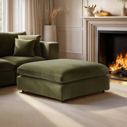 Solace+Co Asher Footstool Khaki Green Velvet