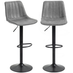 Modern Bar Stools Set Of 2 Bar Chairs With Adjustable Height Swivel Seat Grey