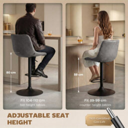Modern Bar Stools Set Of 2 Bar Chairs With Adjustable Height Swivel Seat Grey - thumbnail 3