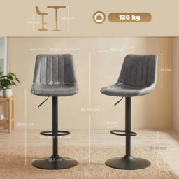 Modern Bar Stools Set Of 2 Bar Chairs With Adjustable Height Swivel Seat Grey - thumbnail 2