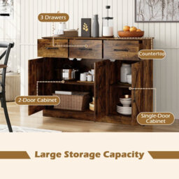 Costway Buffet Cabinet With Drawers 108Cm Long Sideboard Wood Kitchen Cupboard-Brown - thumbnail 8