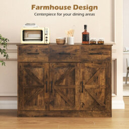 Costway Buffet Cabinet With Drawers 108Cm Long Sideboard Wood Kitchen Cupboard-Brown - thumbnail 9