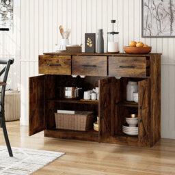 Costway Buffet Cabinet With Drawers 108Cm Long Sideboard Wood Kitchen Cupboard-Brown