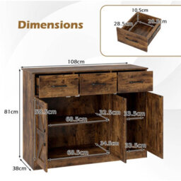 Costway Buffet Cabinet With Drawers 108Cm Long Sideboard Wood Kitchen Cupboard-Brown - thumbnail 2
