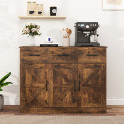 Costway Buffet Cabinet With Drawers 108Cm Long Sideboard Wood Kitchen Cupboard-Brown - thumbnail 3