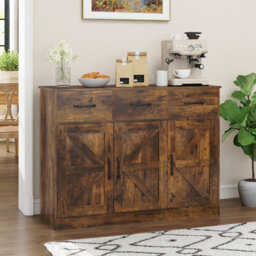 Costway Buffet Cabinet With Drawers 108Cm Long Sideboard Wood Kitchen Cupboard-Brown - thumbnail 4