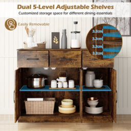 Costway Buffet Cabinet With Drawers 108Cm Long Sideboard Wood Kitchen Cupboard-Brown - thumbnail 5