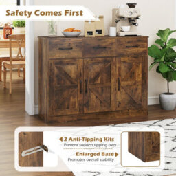 Costway Buffet Cabinet With Drawers 108Cm Long Sideboard Wood Kitchen Cupboard-Brown - thumbnail 6