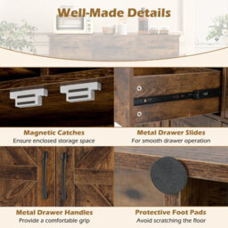 Costway Buffet Cabinet With Drawers 108Cm Long Sideboard Wood Kitchen Cupboard-Brown - thumbnail 7